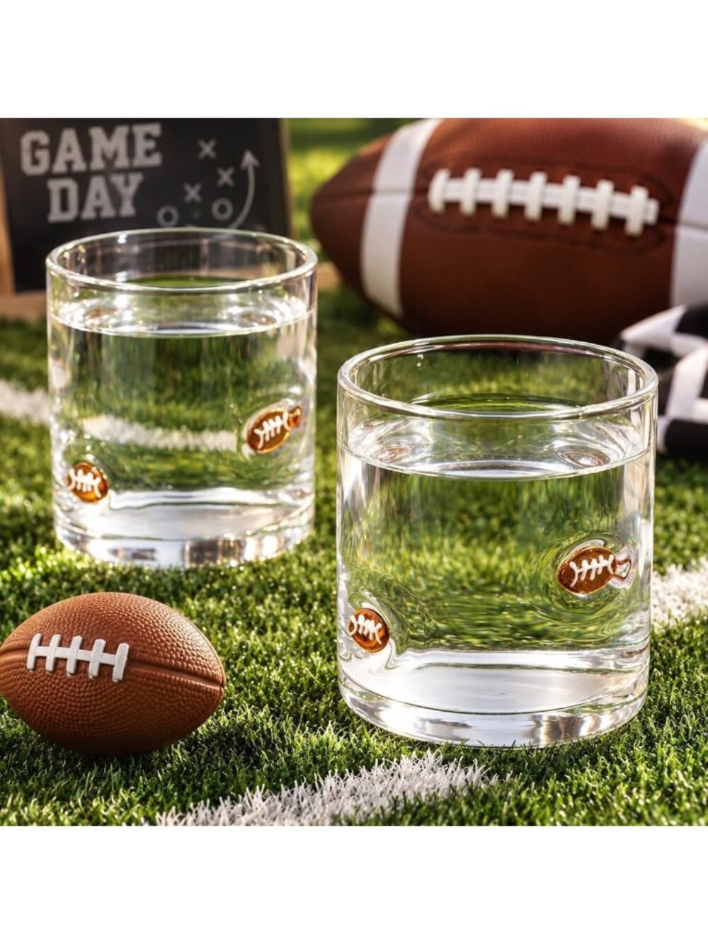 2Pcs 14 Oz Football Icon Juice Glasses - Stemless Cocktail Cups for Sports